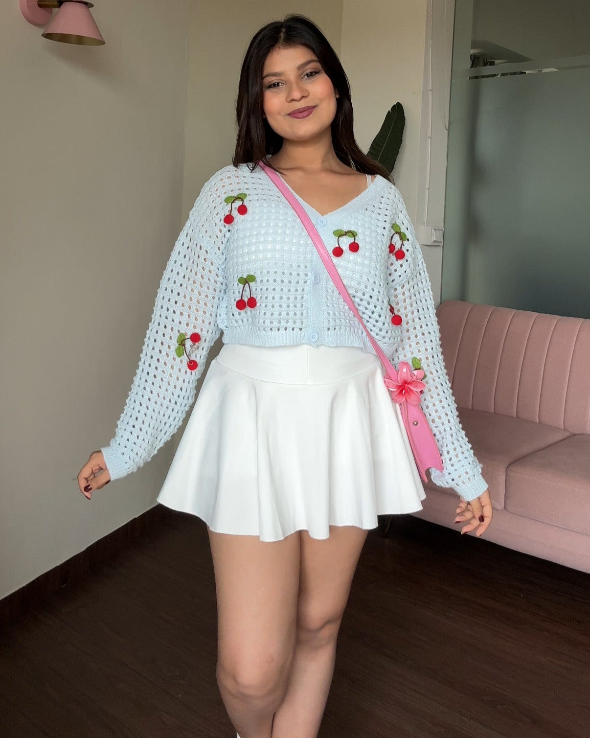 Cherry Crochet Cropped Baggy Cardigan