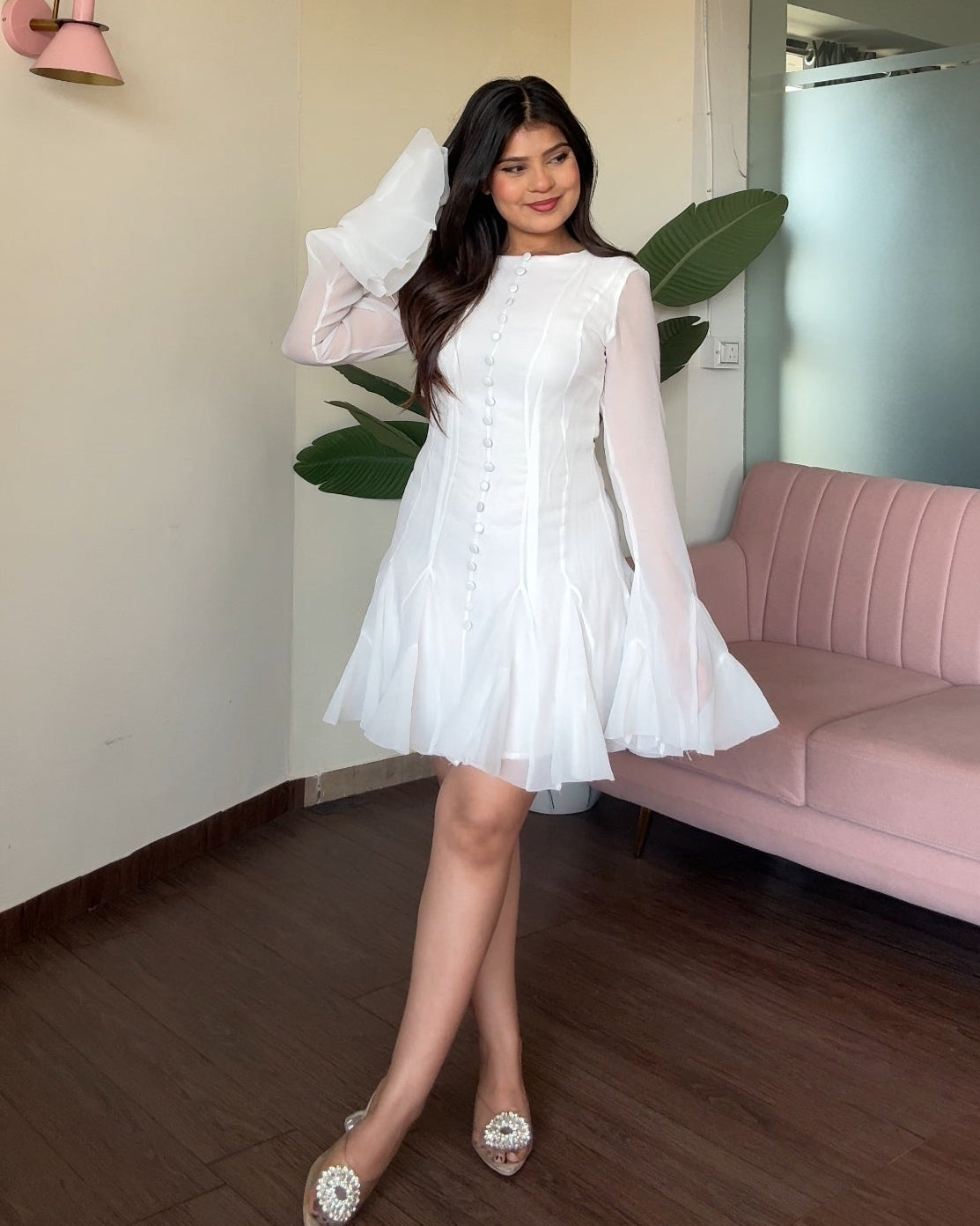 Chiffon Bell Sleeves  Flared Dress
