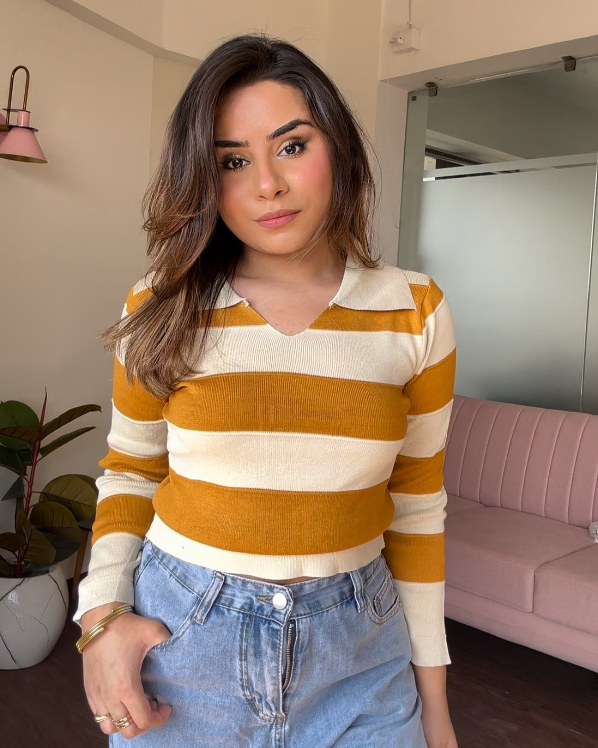Collared Striped Full Sleeve Top