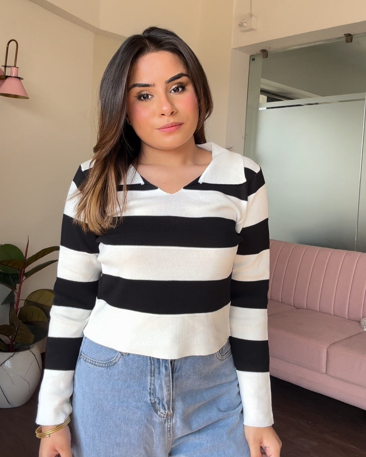 Collared Striped Full Sleeve Top