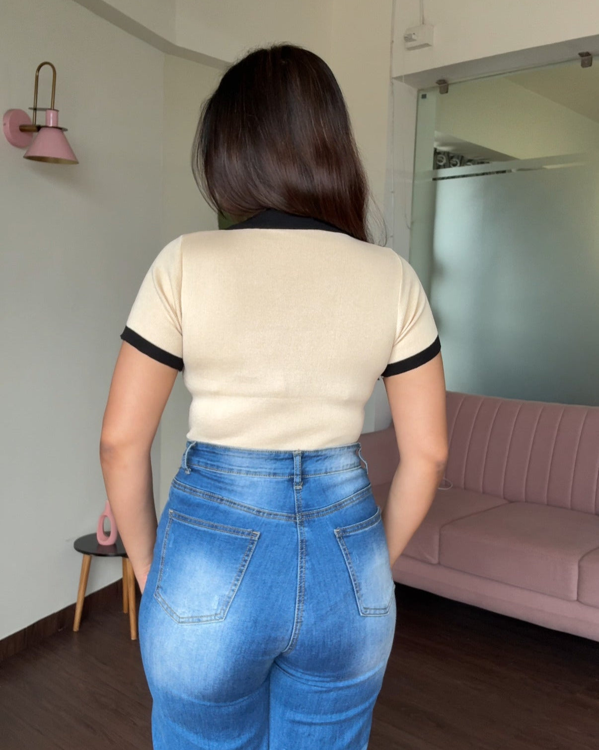 Contrast Button Up Collared Top