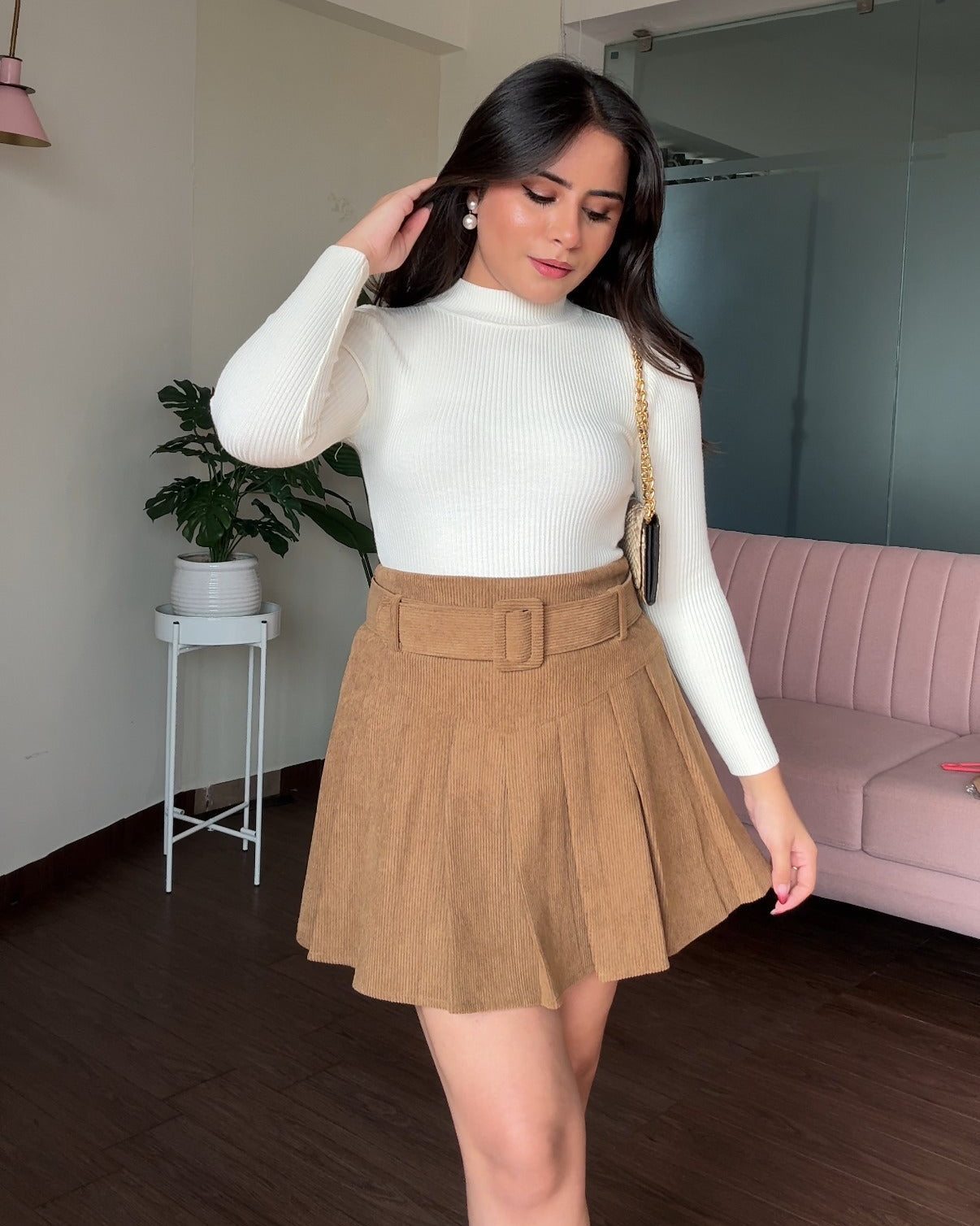 Corduroy Belted Mini Skirt