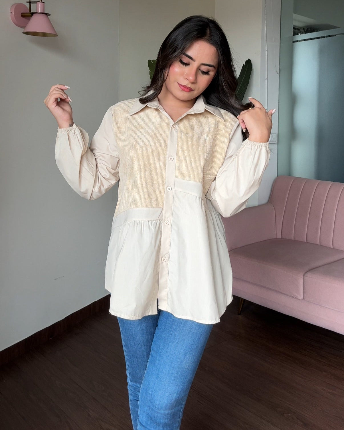 Corduroy Patch Oversized Shirt