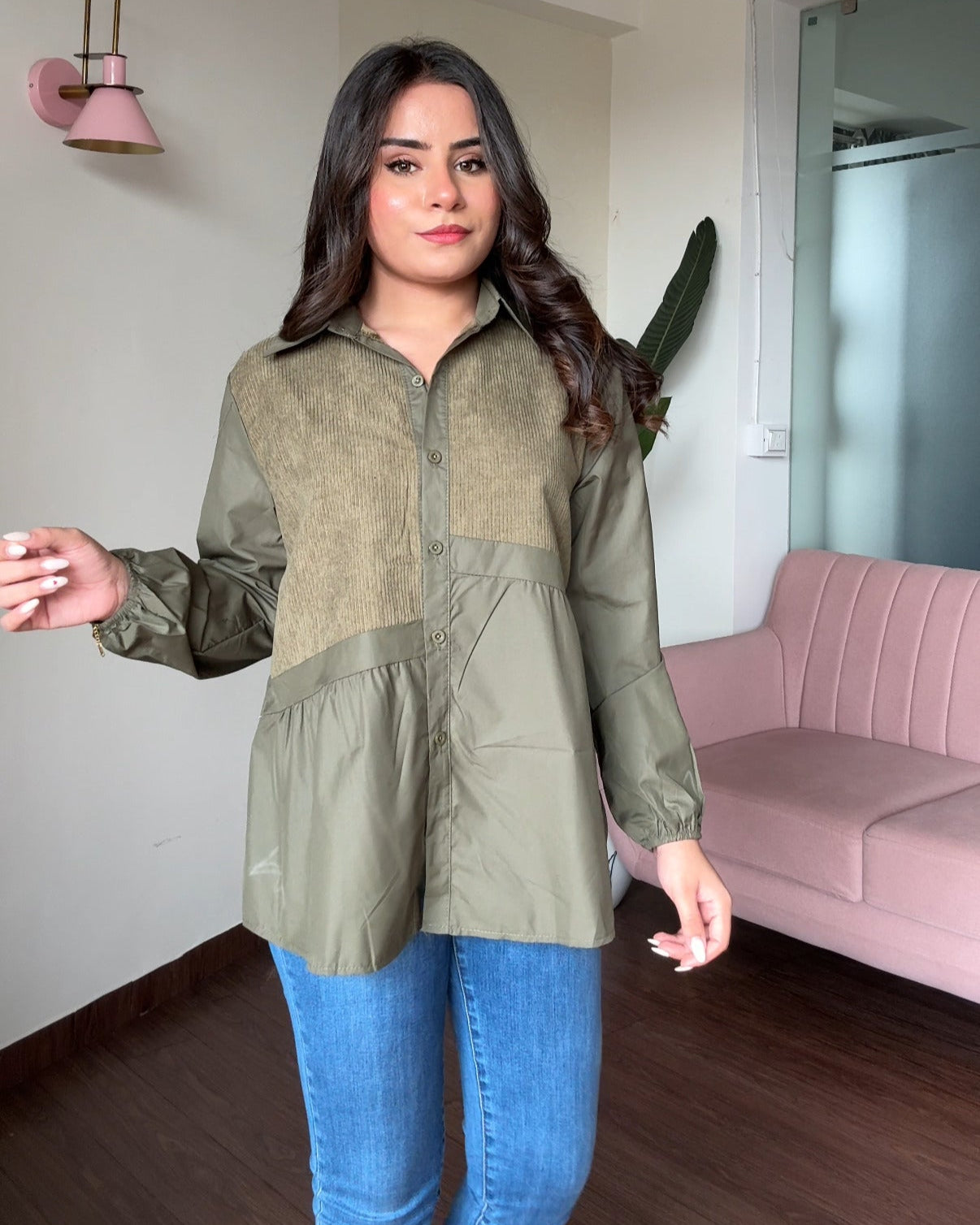 Corduroy Patch Oversized Shirt