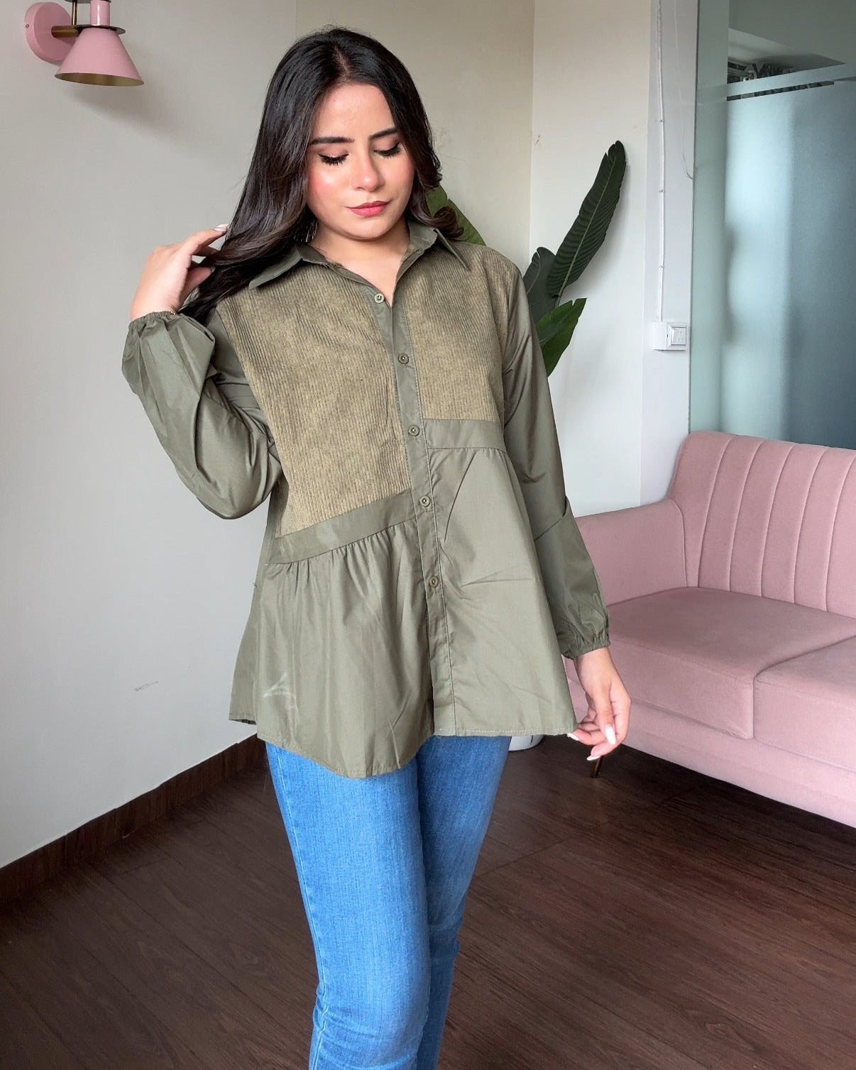 Corduroy Patch Oversized Shirt