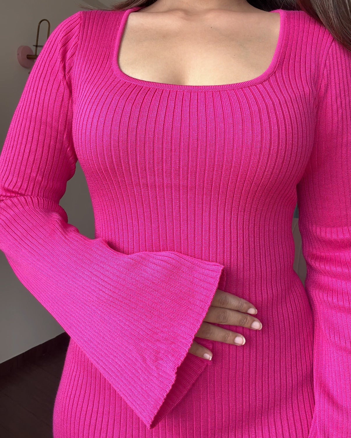 Corset Back Bell Sleeve Ribbed Maxi Dress