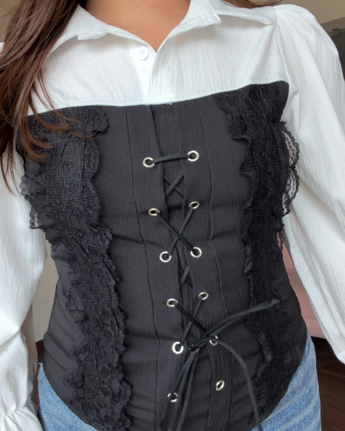 Corset Inspired Lace Detailing Top