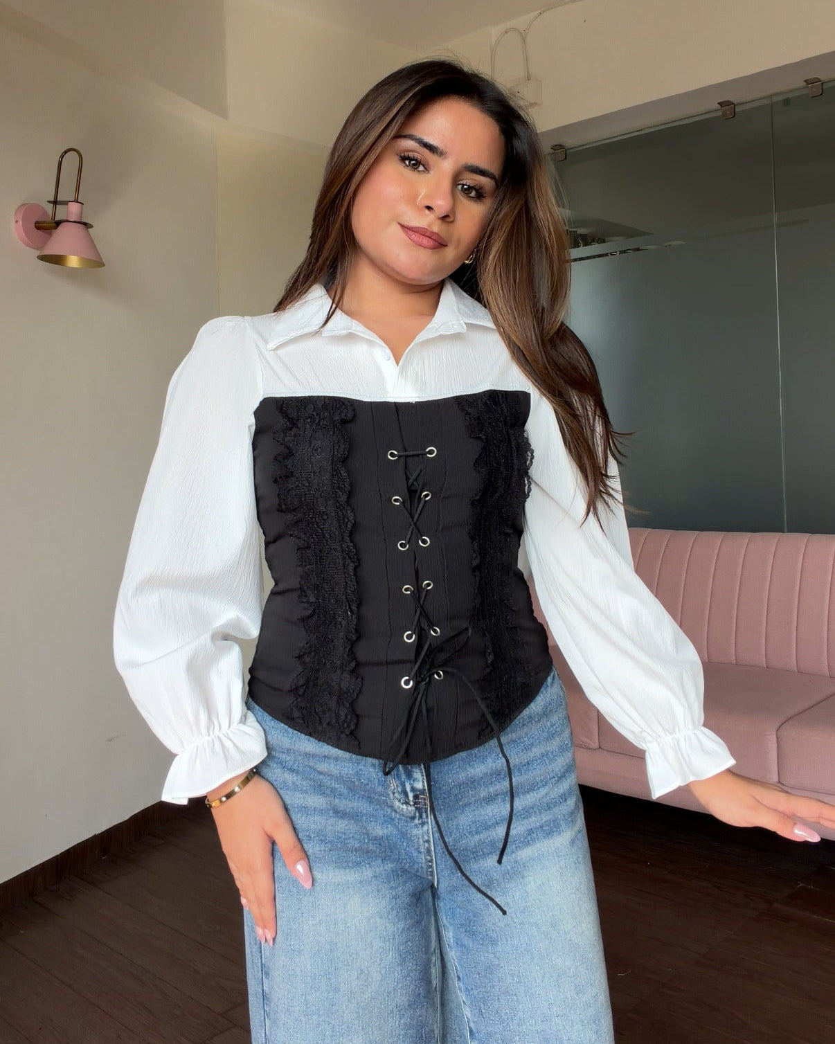 Corset Inspired Lace Detailing Top