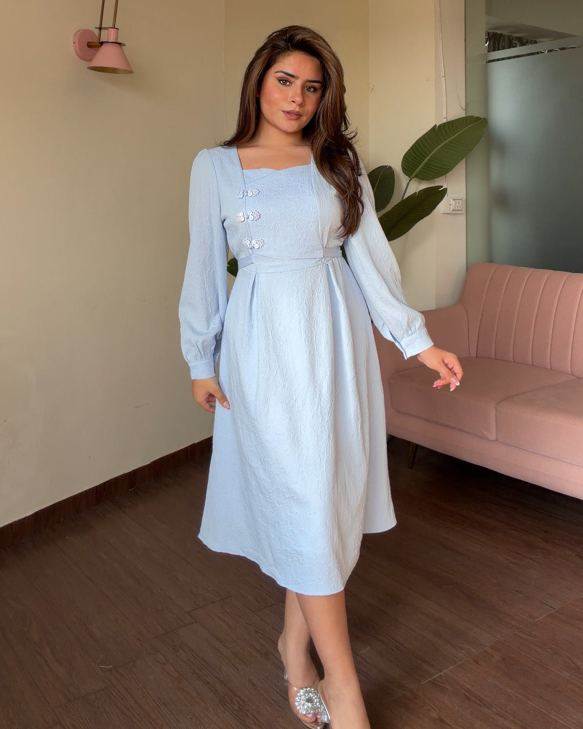 Cottage Core Cotton Puffy Midi Dress