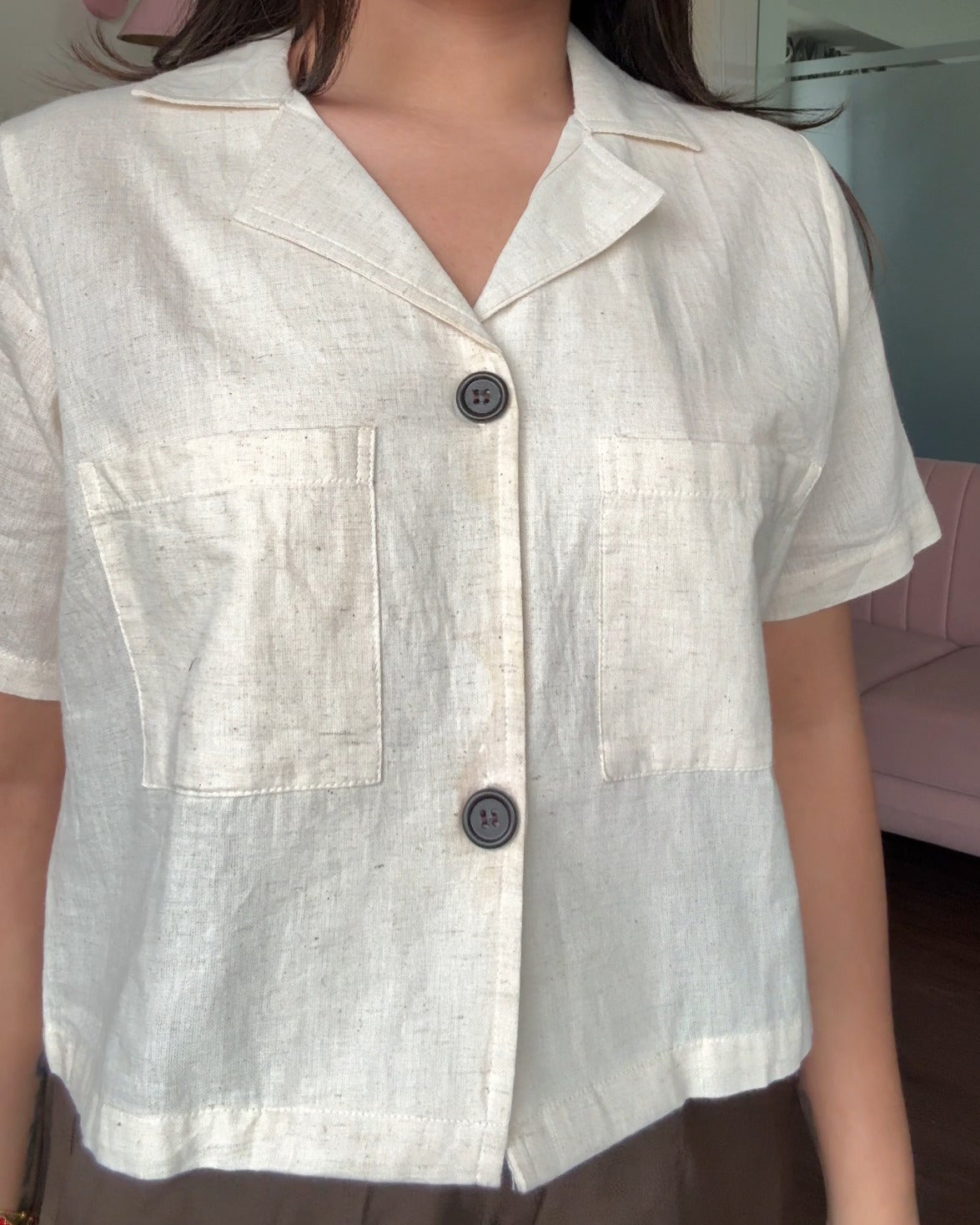 Cotton Basic Cropped Relaxed Fit Shirt