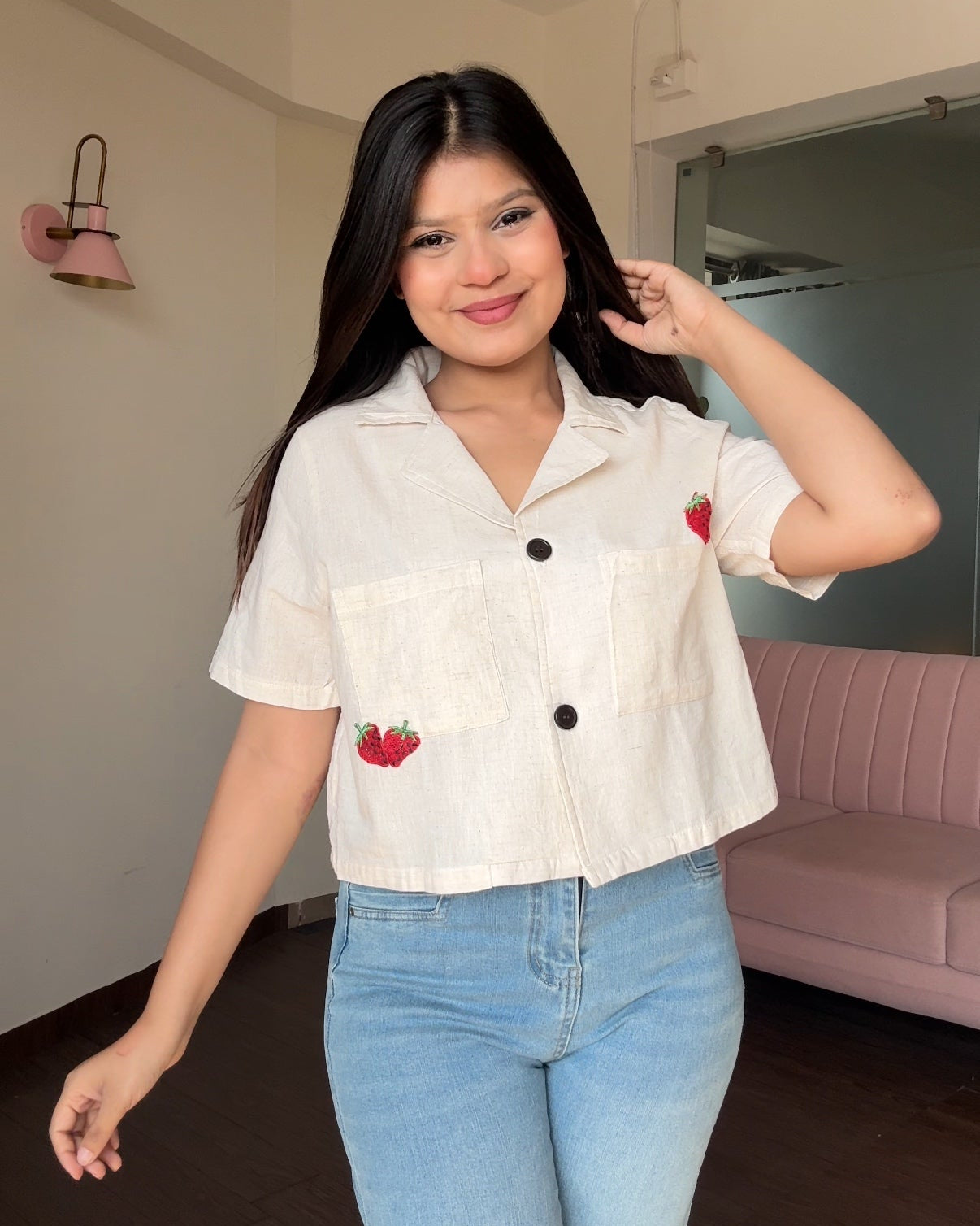 Cotton Basic Cropped Relaxed Fit Shirt