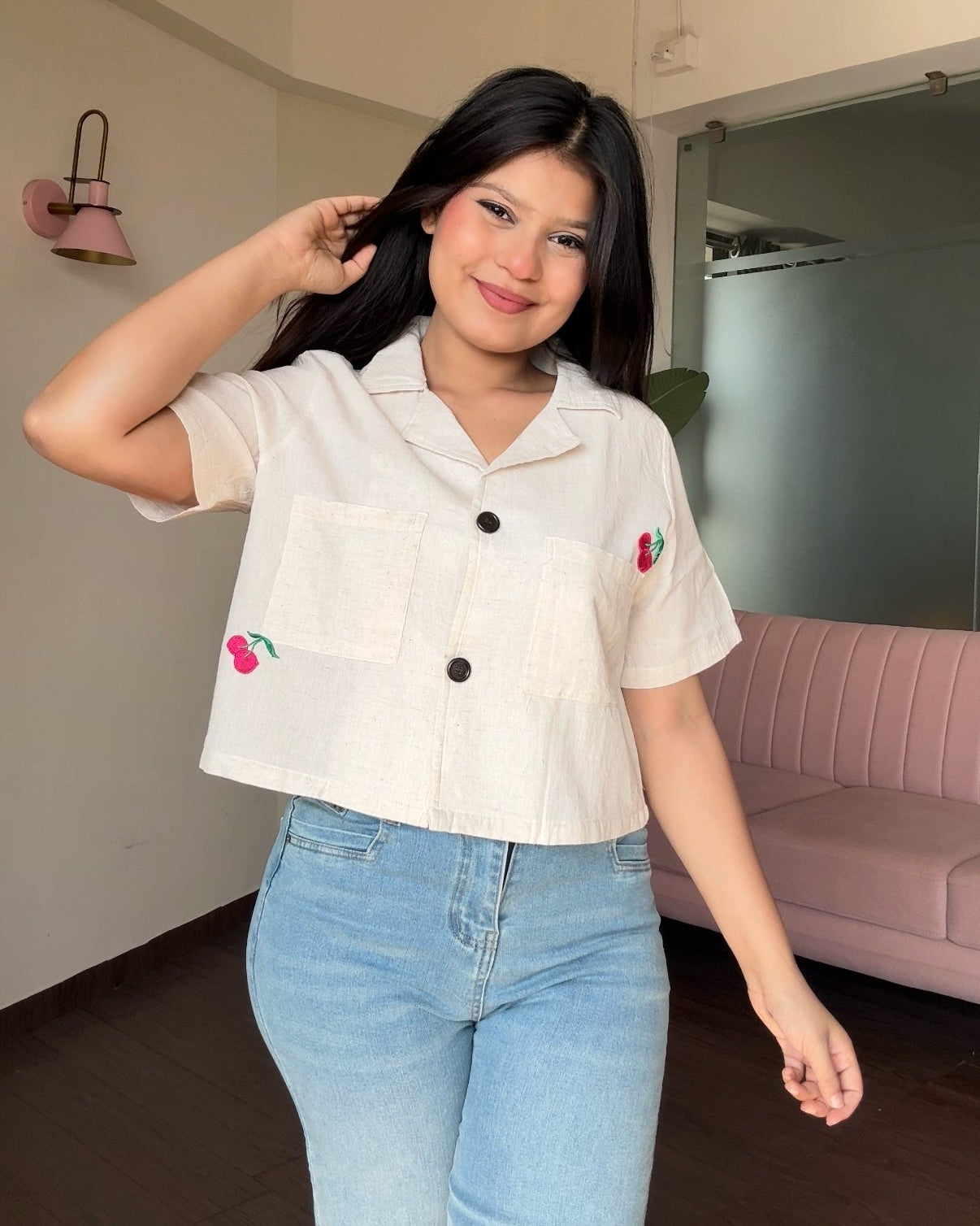 Cotton Basic Cropped Relaxed Fit Shirt