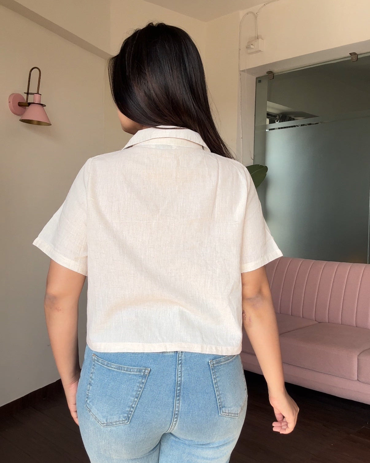 Cotton Basic Cropped Relaxed Fit Shirt