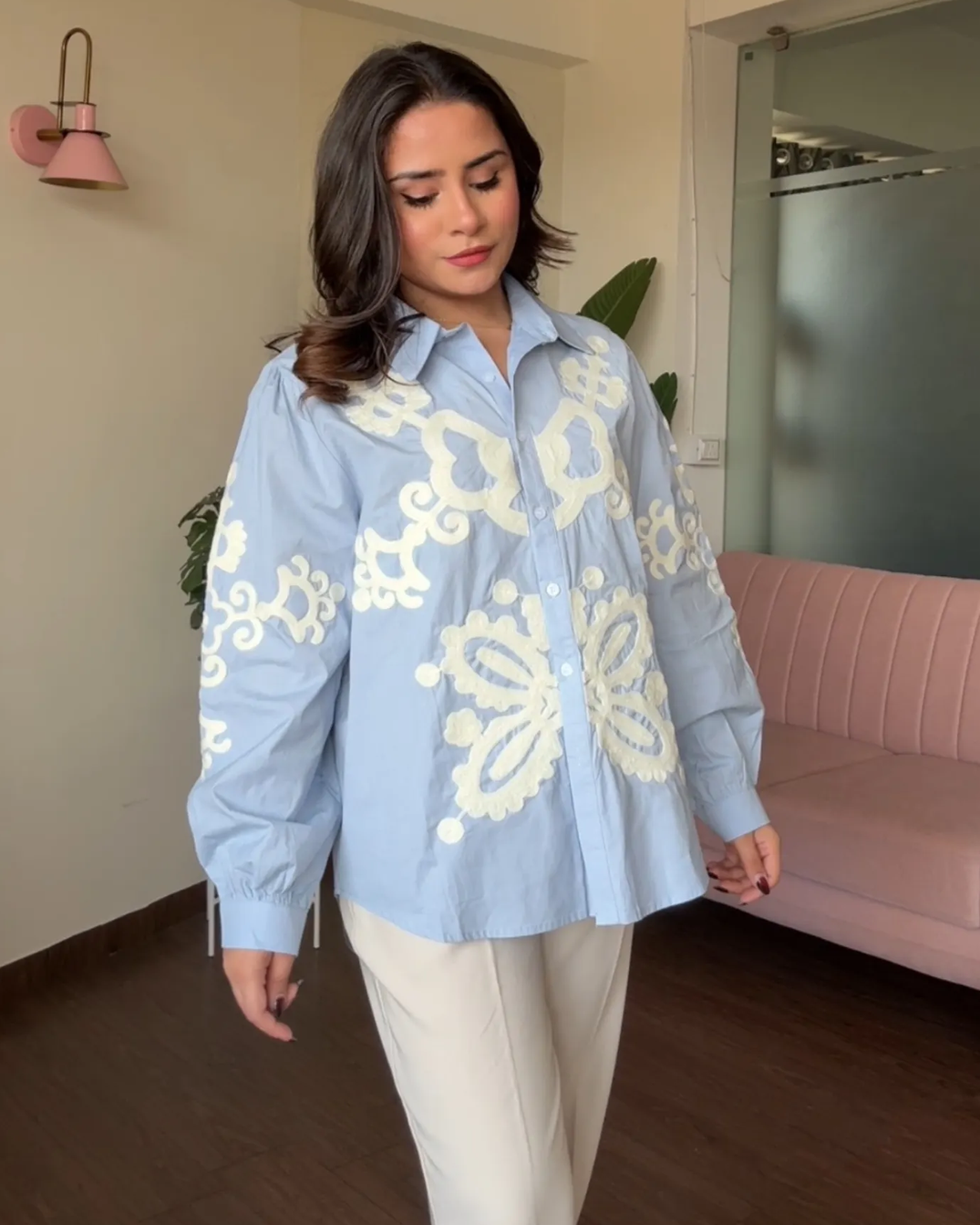 Cotton Poplin Embroidery Oversized Shirt