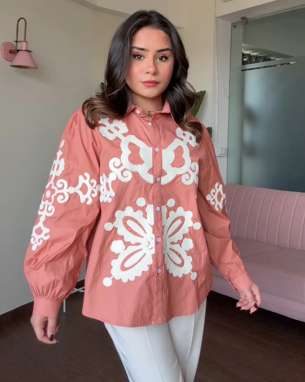 Cotton Poplin Embroidery Oversized Shirt