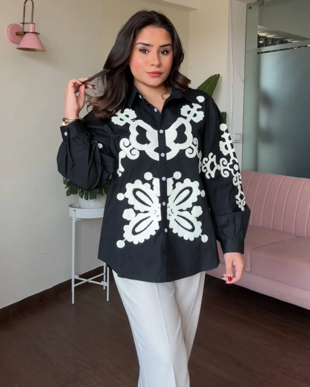 Cotton Poplin Embroidery Oversized Shirt