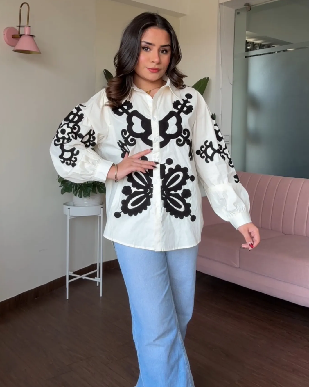 Cotton Poplin Embroidery Oversized Shirt