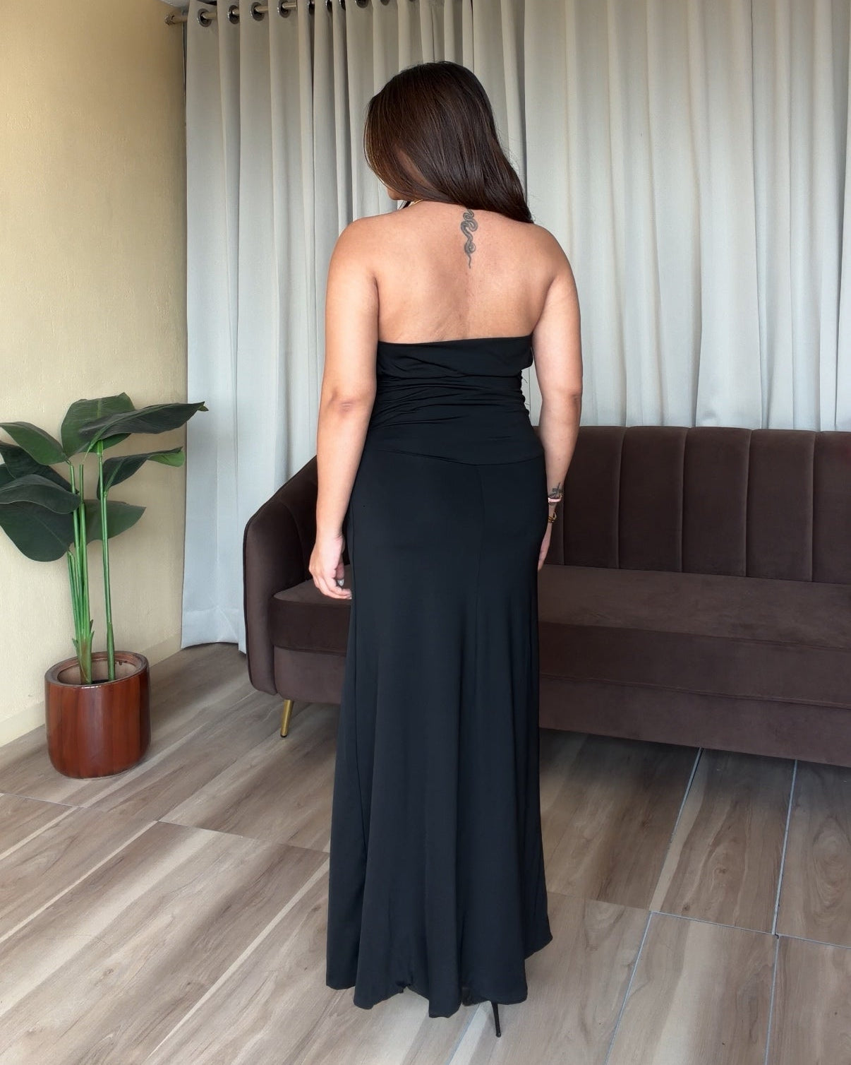 Cowl Neck Golden Necklace Detailing Midi Dress