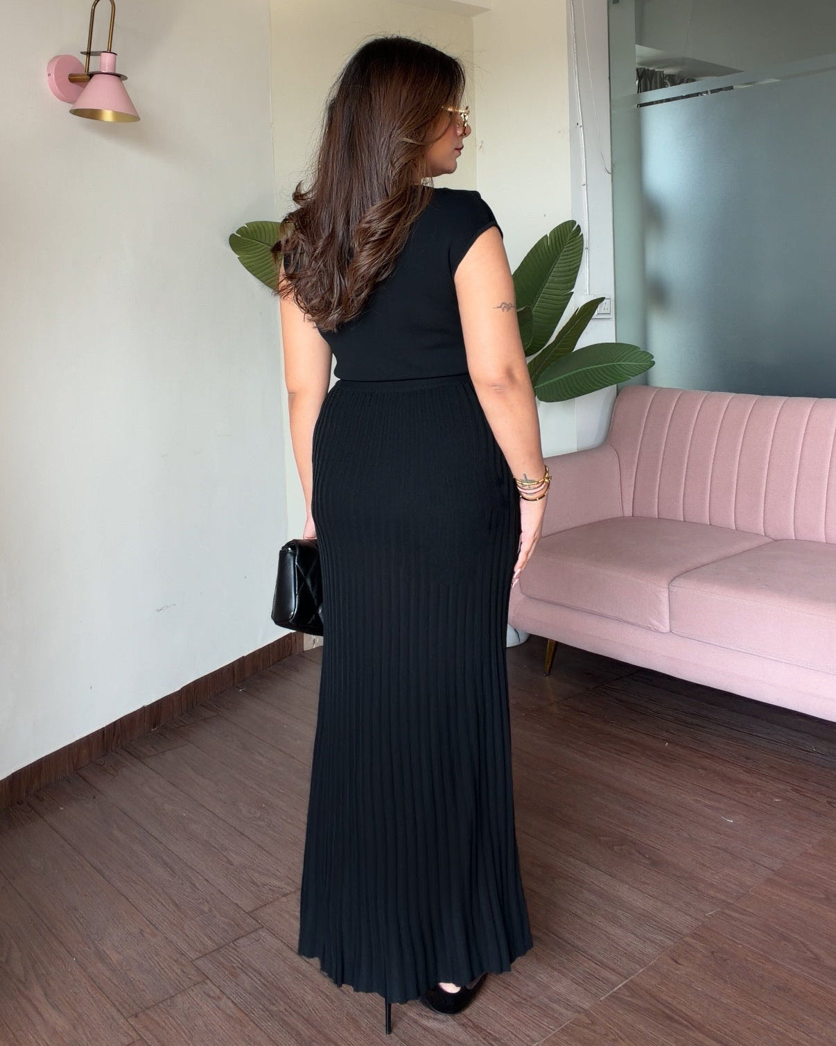 Cowl Neck Top And Pleated Midi Skirt Co-ord Set