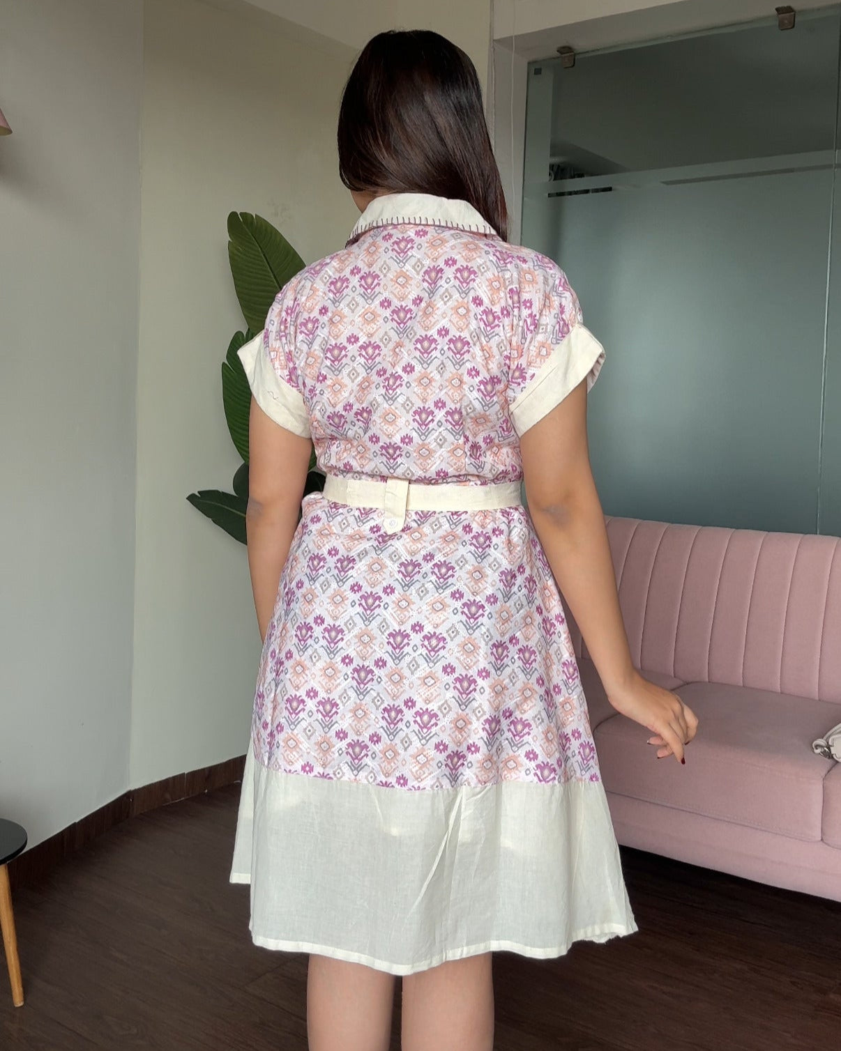 Cream Contrast Detailing Cotton Shirt Dress