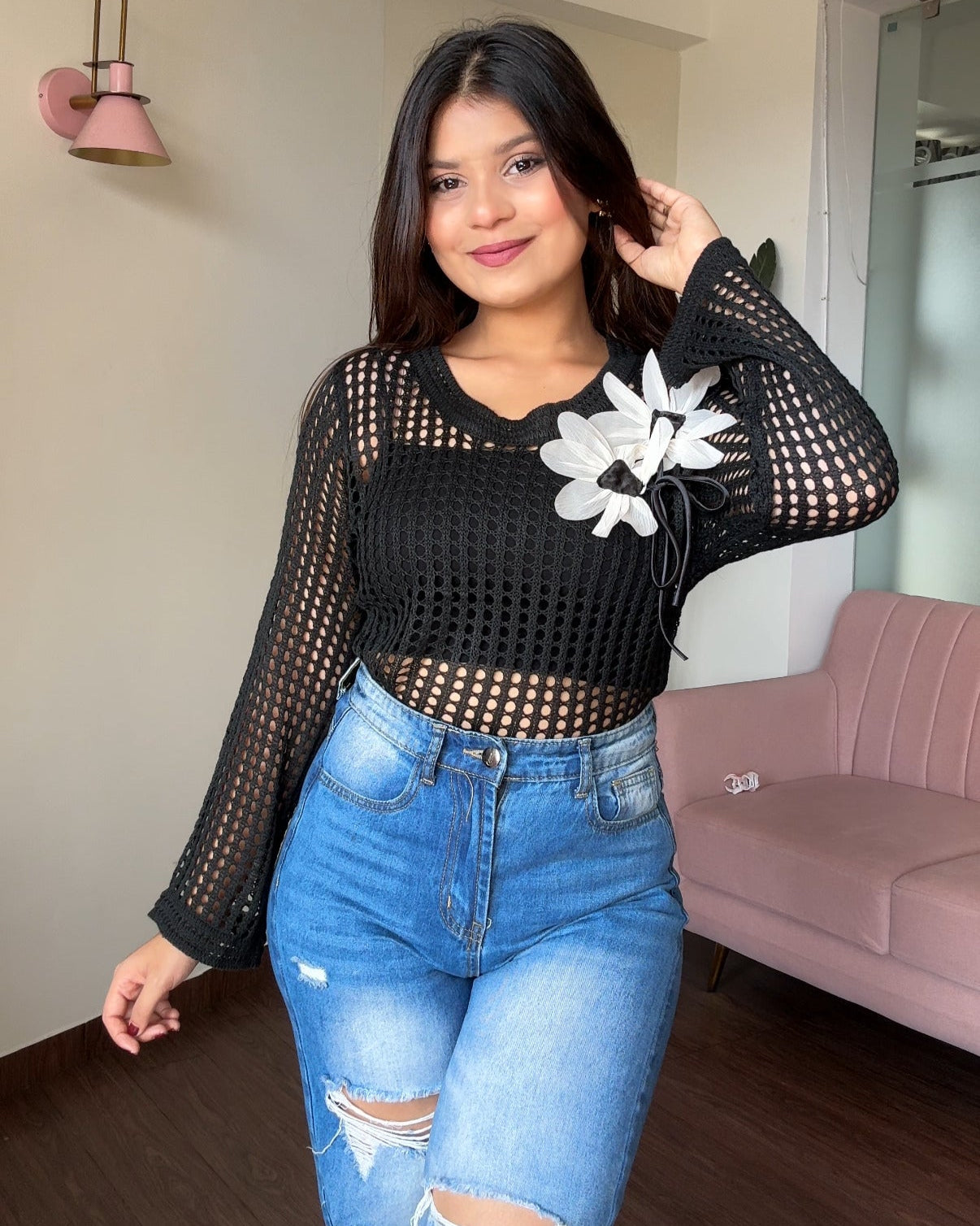 Crochet Full Sleeves Flower Pullover