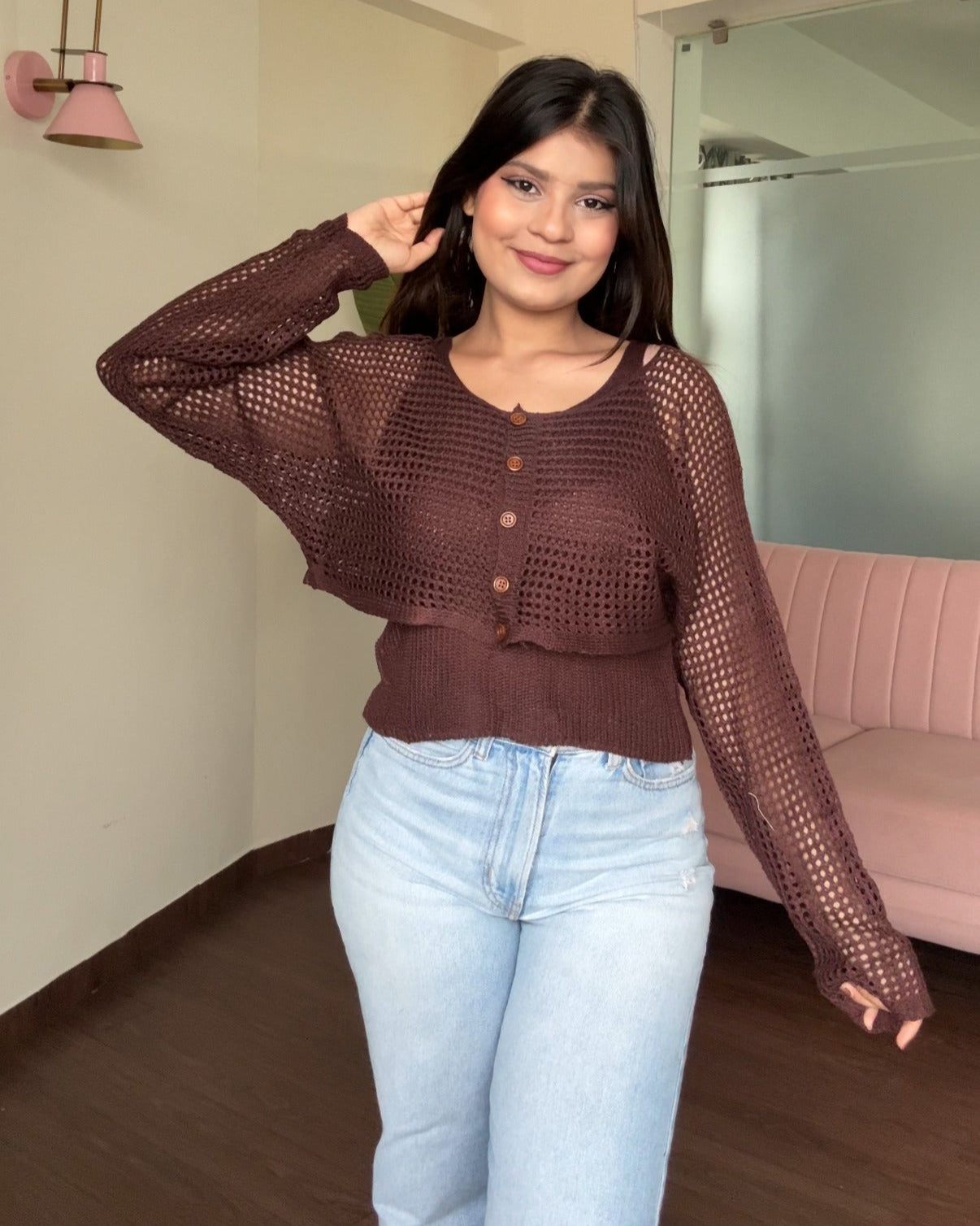 Crochet Relaxed Fit Top With Button Up Bolero