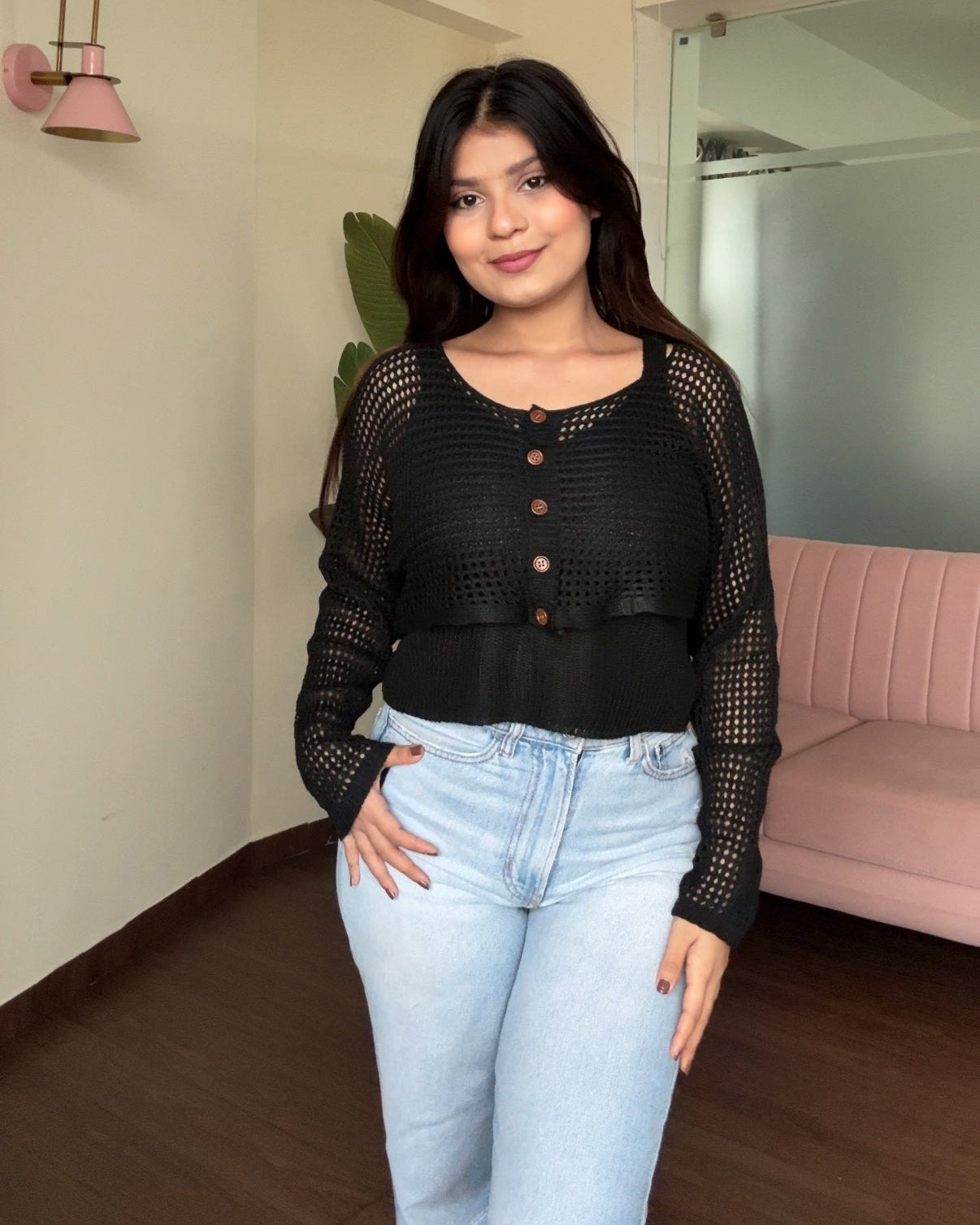 Crochet Relaxed Fit Top With Button Up Bolero