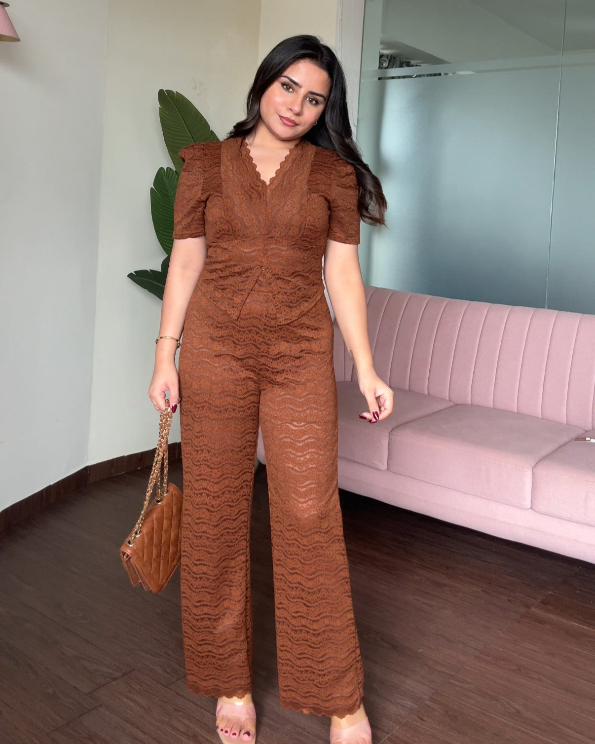 Cut Out V Neck Lacy Co-Ord Set