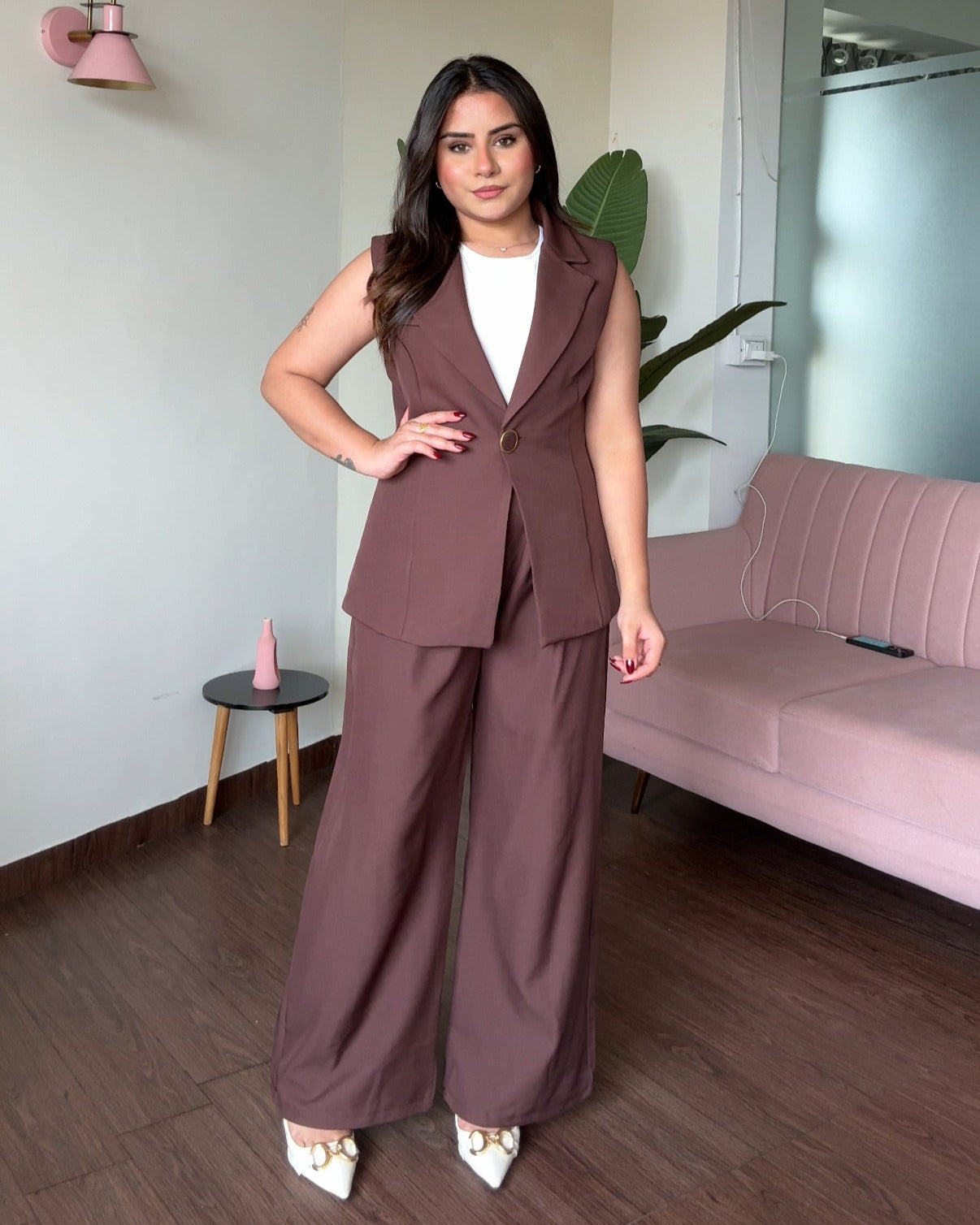 Cut Sleeve Blazer And Pant Set