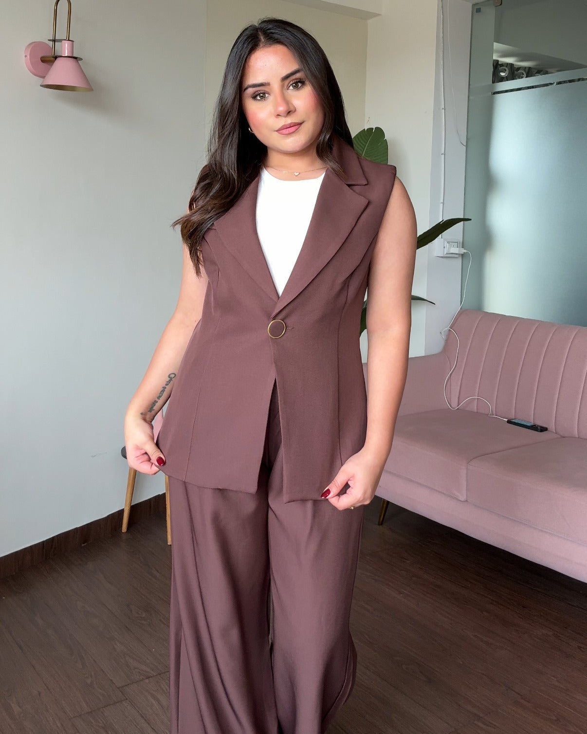 Cut Sleeve Blazer And Pant Set