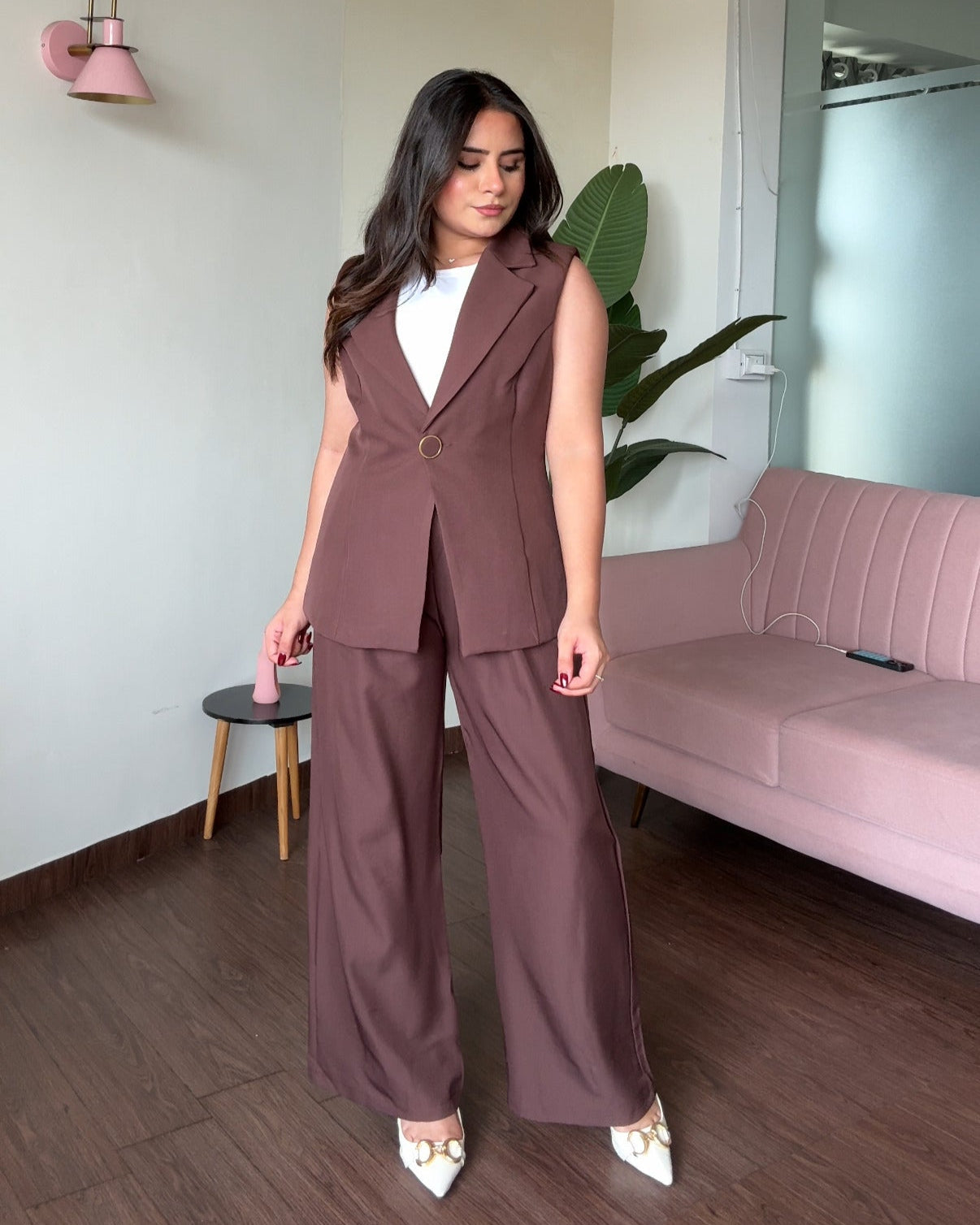 Cut Sleeve Blazer And Pant Set