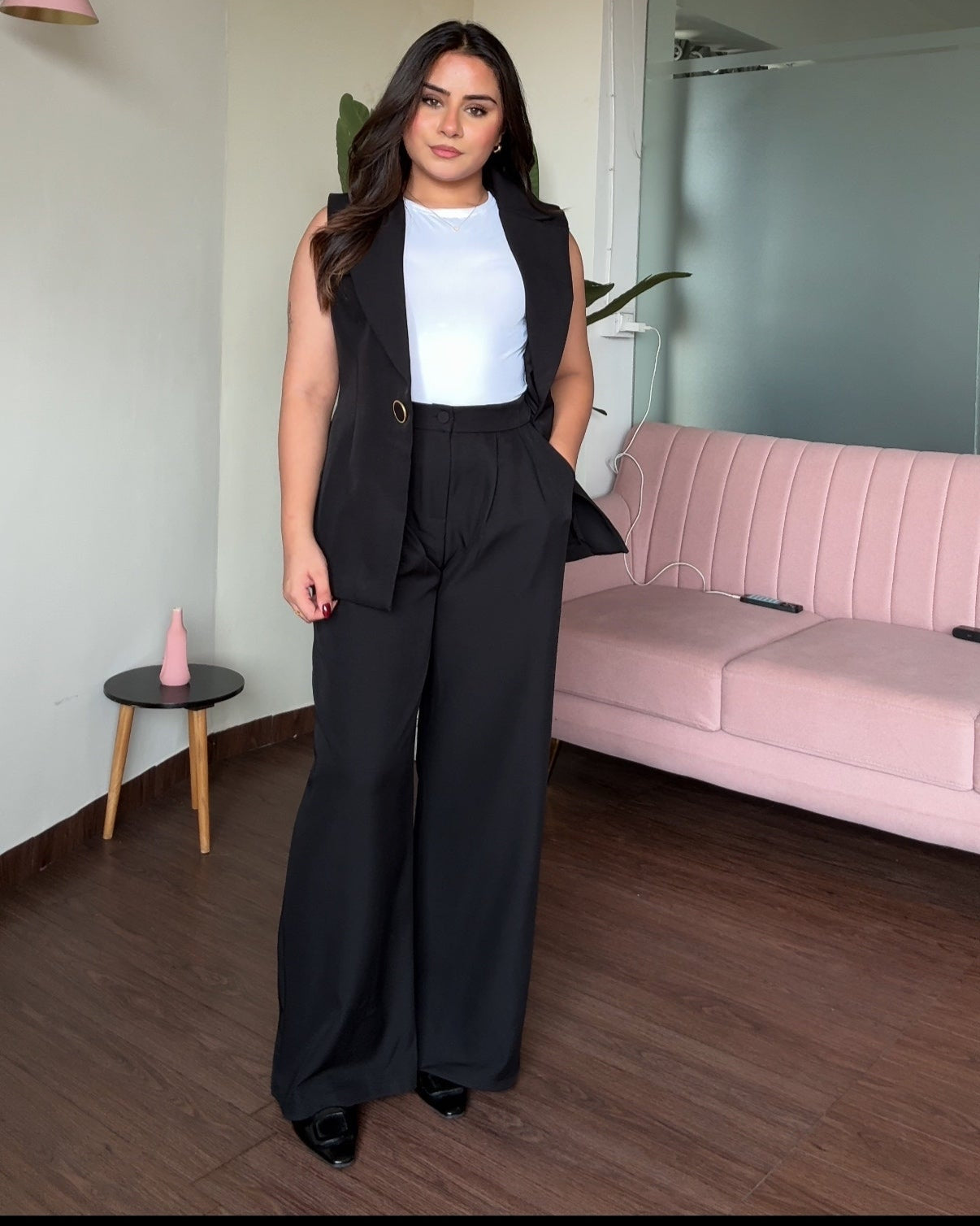 Cut Sleeve Blazer And Pant Set