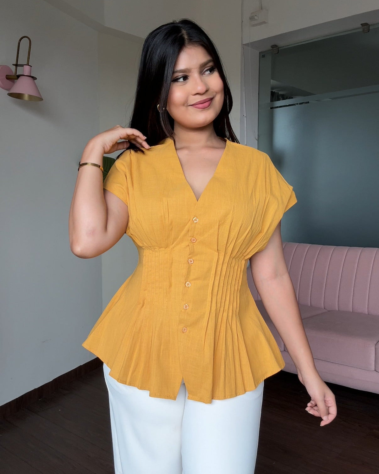 Cut Sleeve Peplum Cotton Blouse