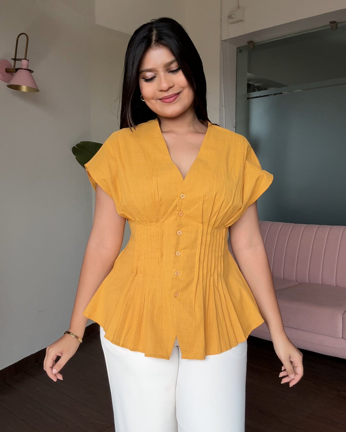Cut Sleeve Peplum Cotton Blouse