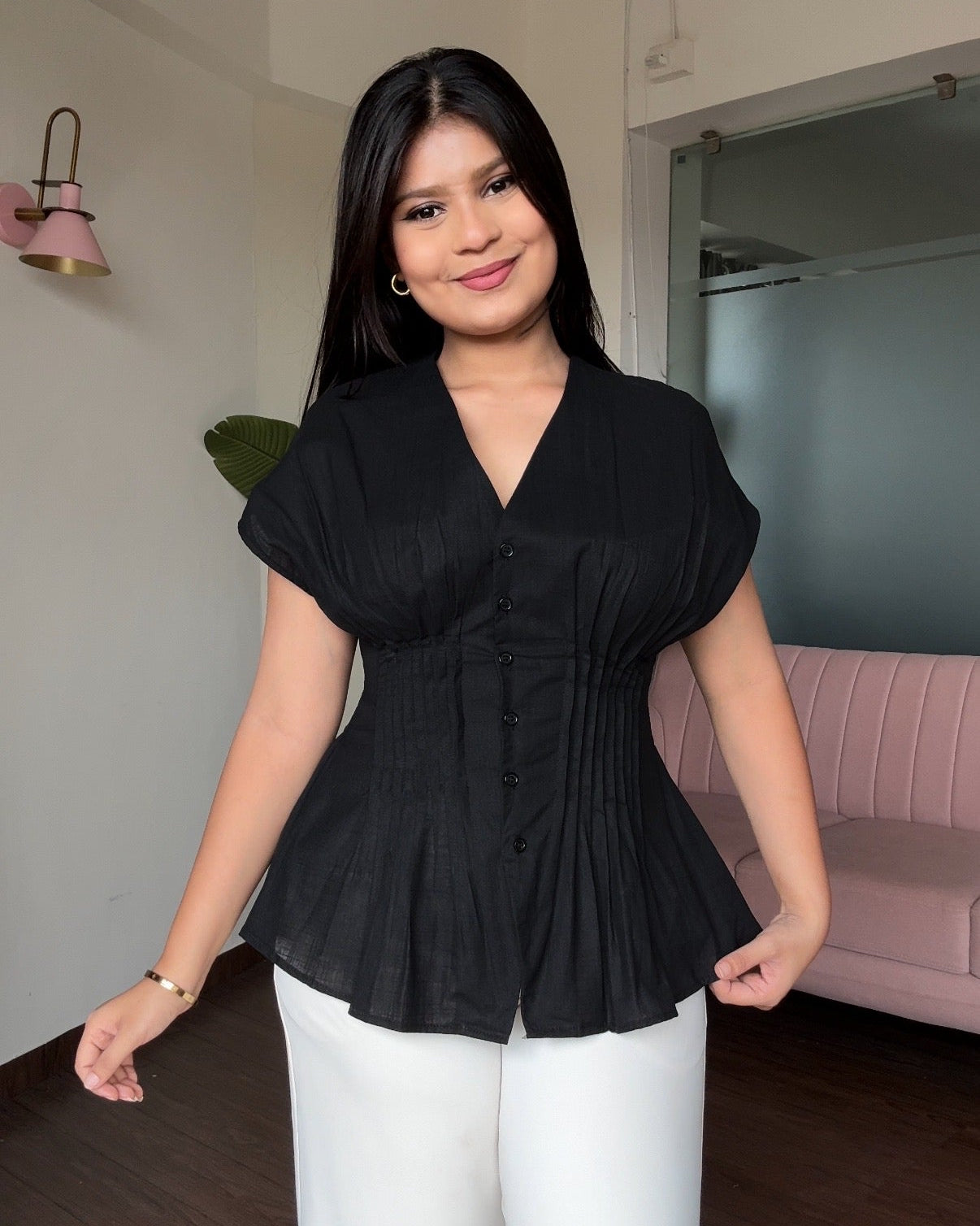 Cut Sleeve Peplum Cotton Blouse
