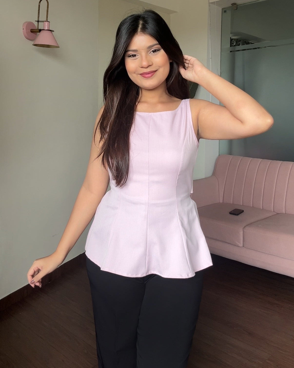 Cut Sleeve Tie-Up Peplum Top