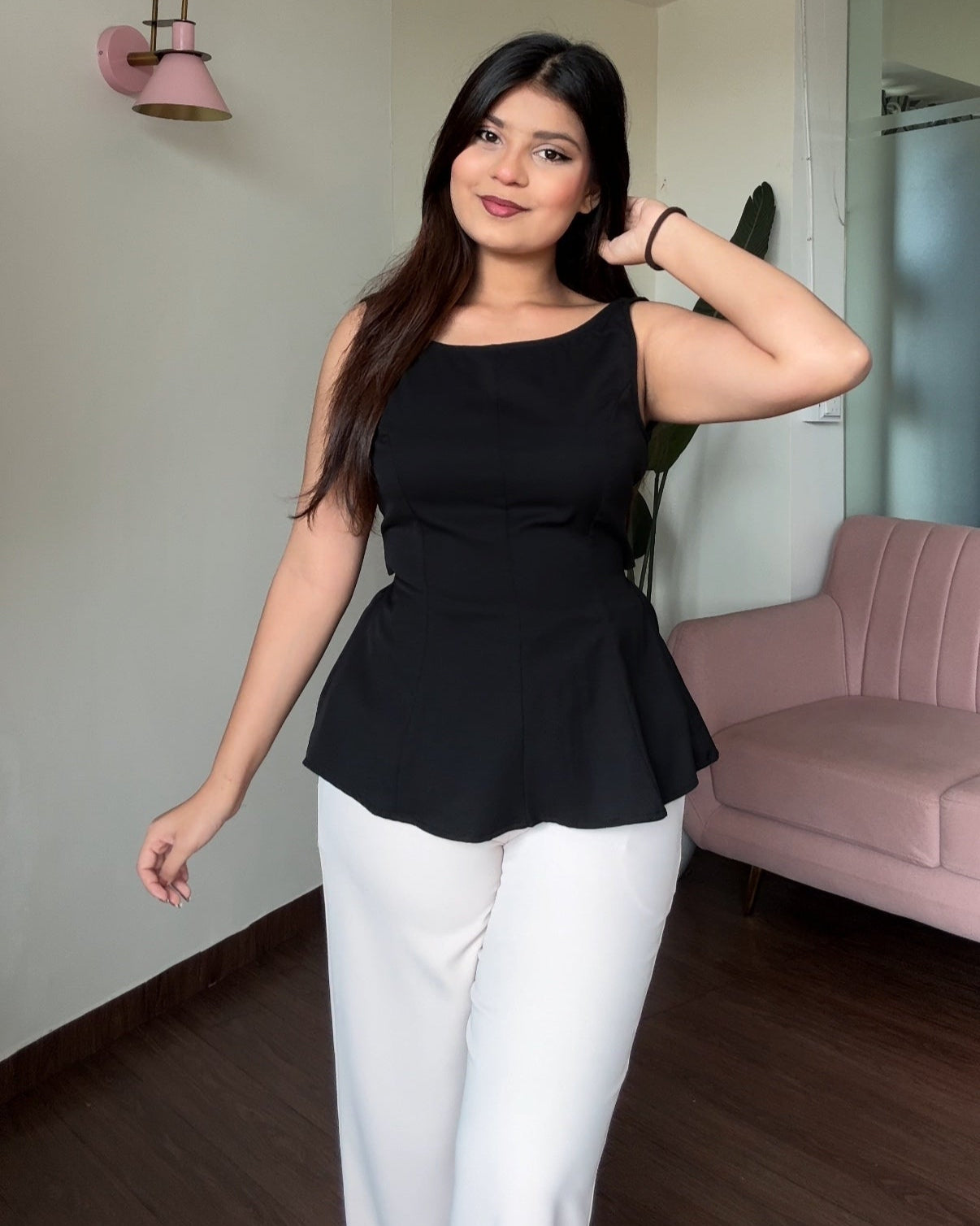 Cut Sleeve Tie-Up Peplum Top