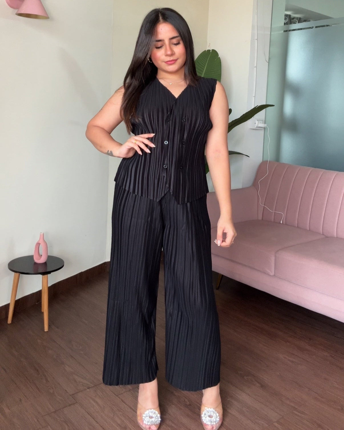 Cut Sleeve Wrinkle Magic Fabric Co-ord Set