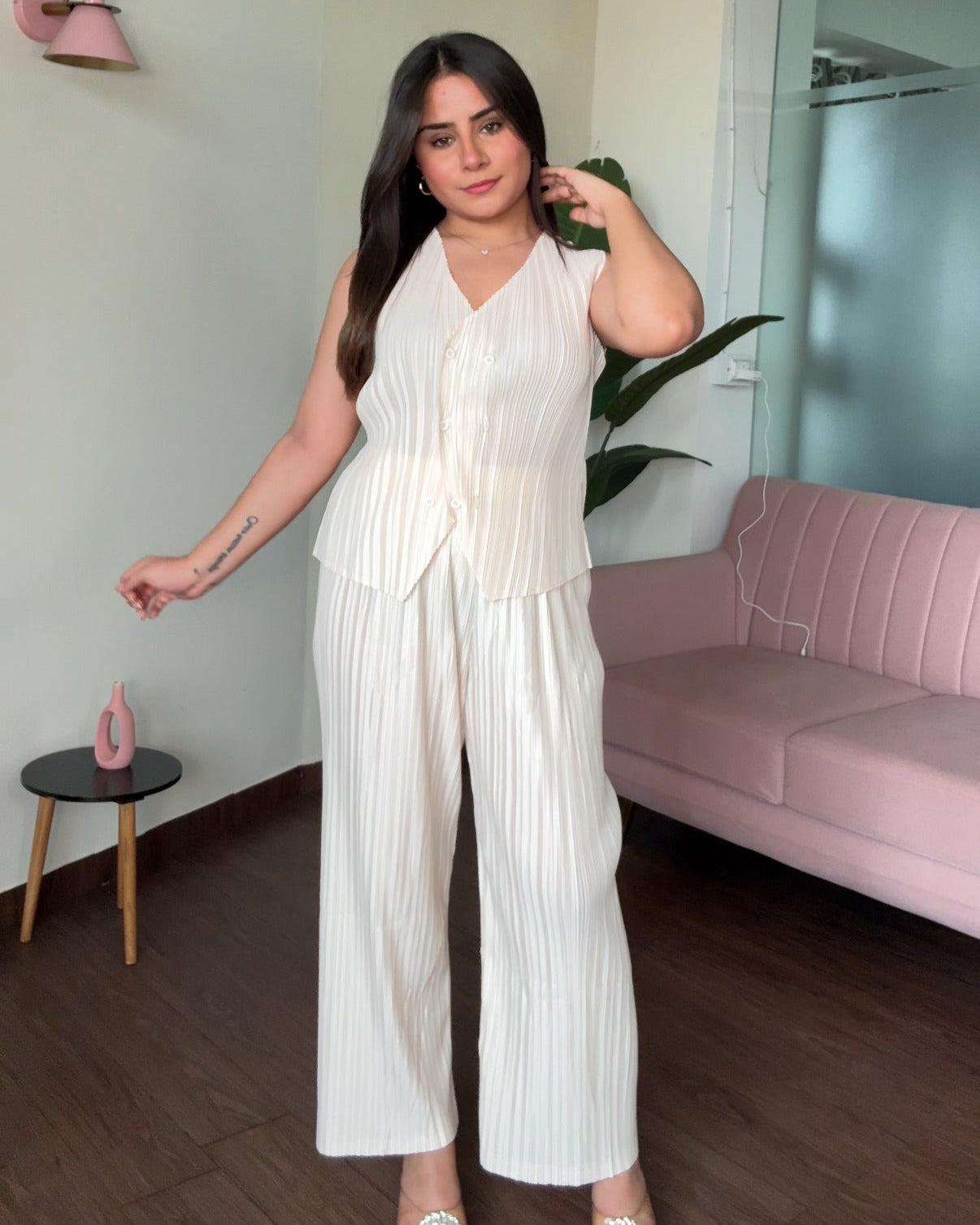 Cut Sleeve Wrinkle Magic Fabric Co-ord Set