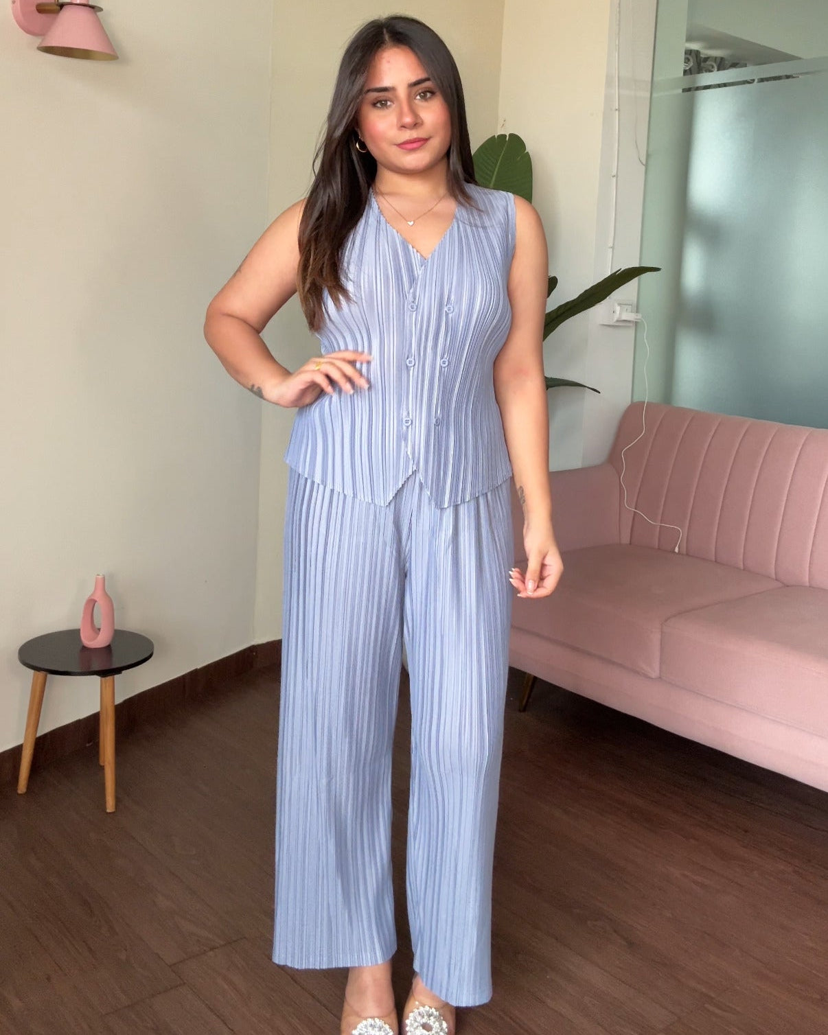 Cut Sleeve Wrinkle Magic Fabric Co-ord Set
