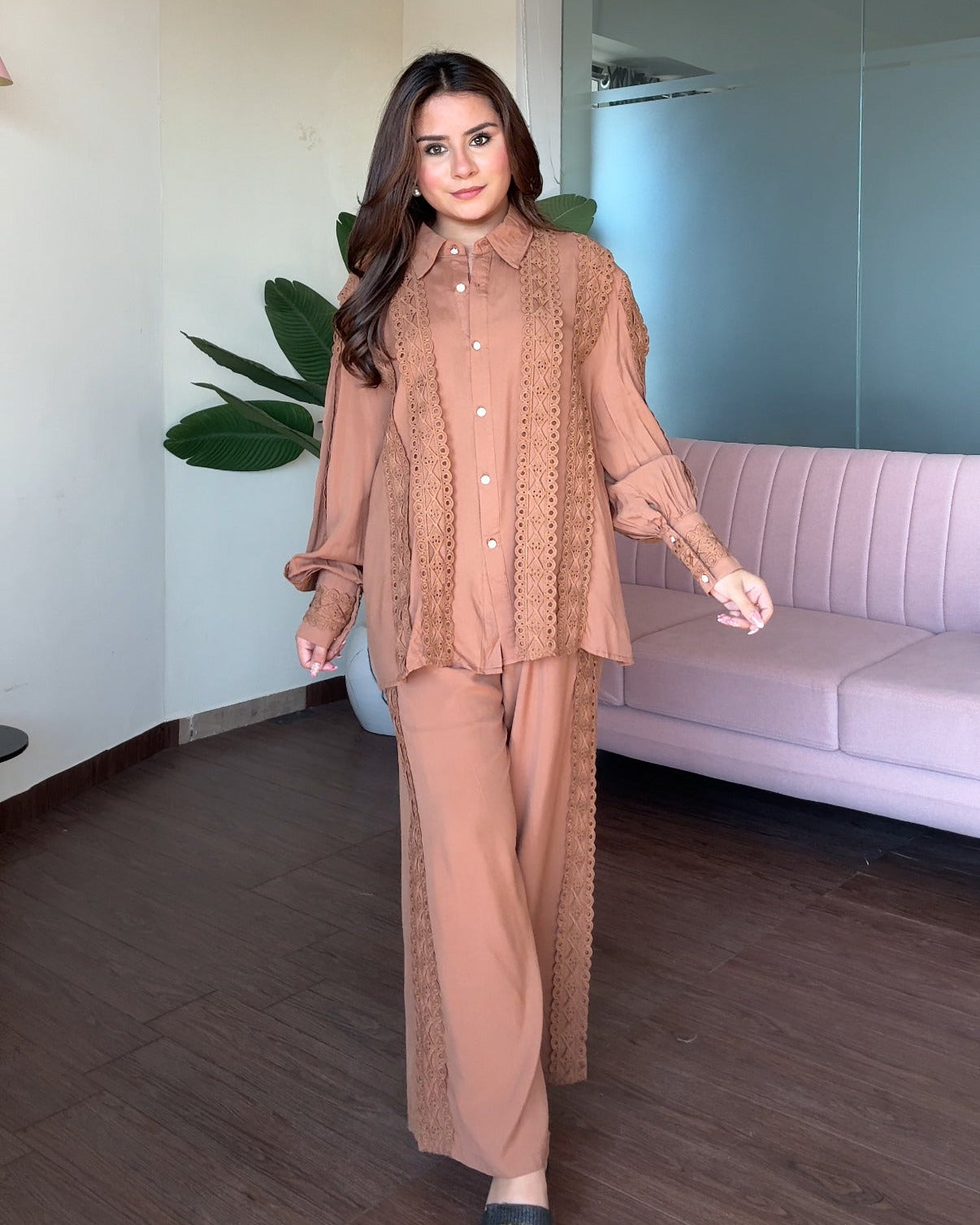 Cut Work Lace Detailing Baggy Fit Cotton Co-ord Set