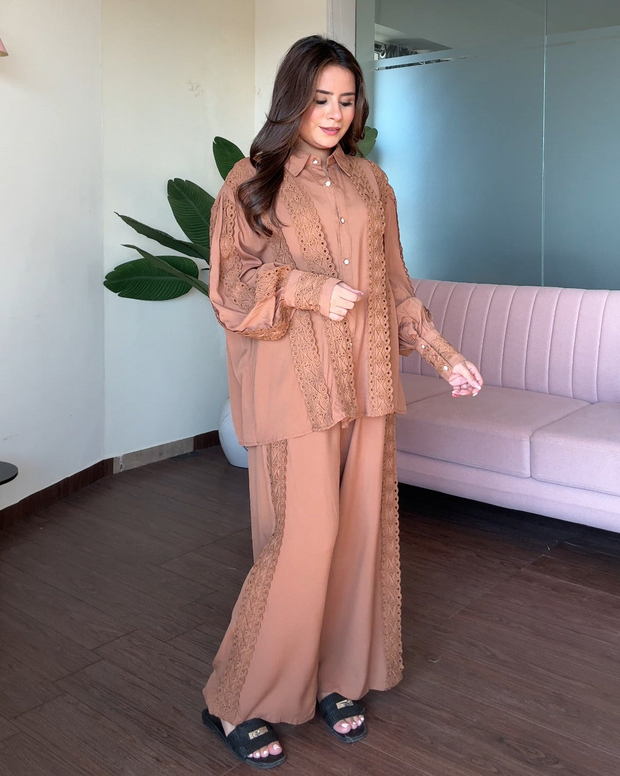 Cut Work Lace Detailing Baggy Fit Cotton Co-ord Set