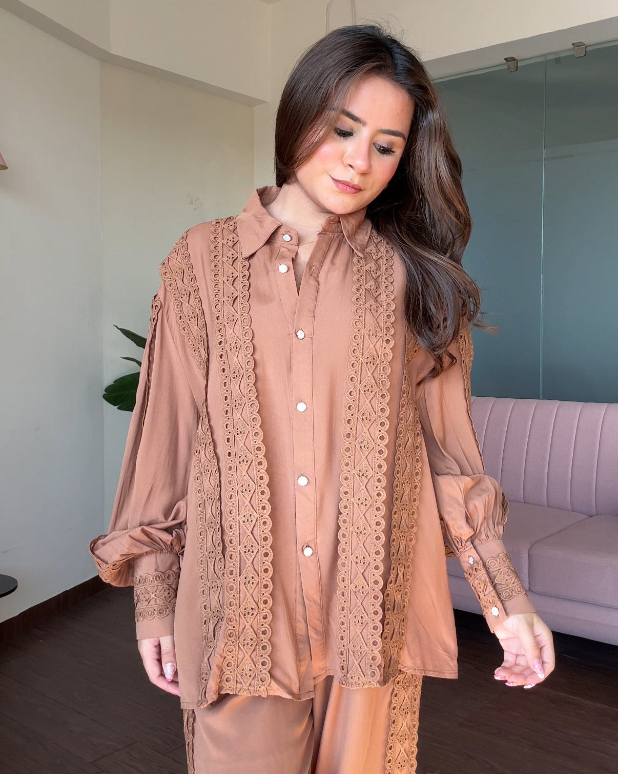 Cut Work Lace Detailing Baggy Fit Cotton Co-ord Set