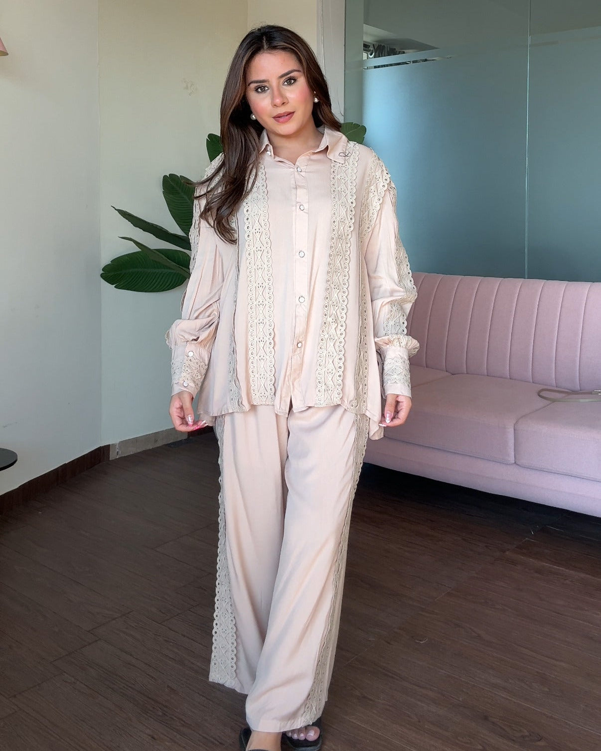 Cut Work Lace Detailing Baggy Fit Cotton Co-ord Set