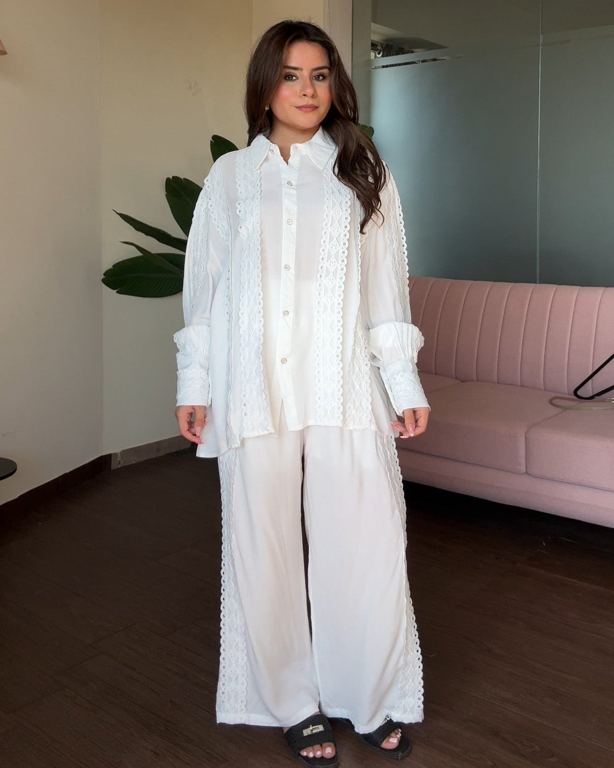 Cut Work Lace Detailing Baggy Fit Cotton Co-ord Set