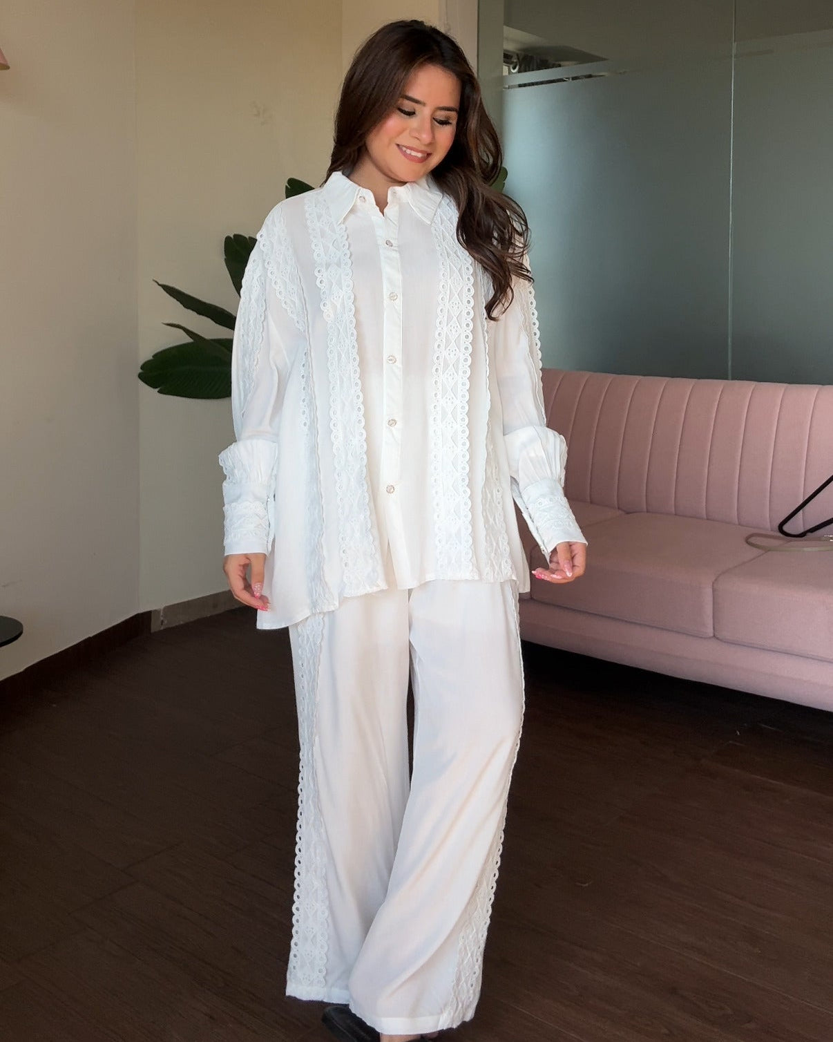 Cut Work Lace Detailing Baggy Fit Cotton Co-ord Set