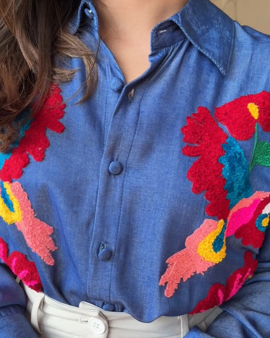 Denim Multicolor Embroidery Shirt