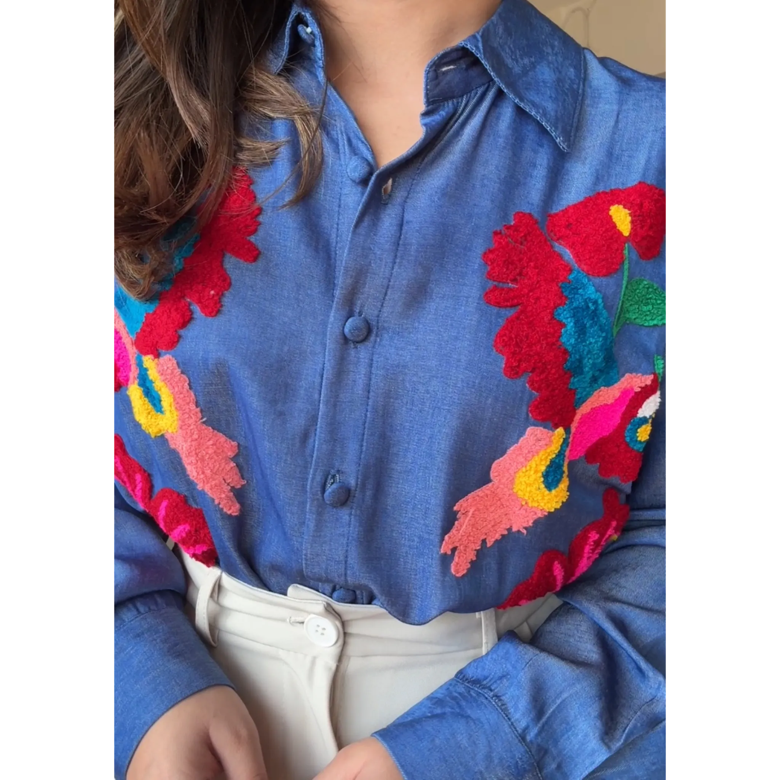 Denim Multicolor Embroidery Shirt
