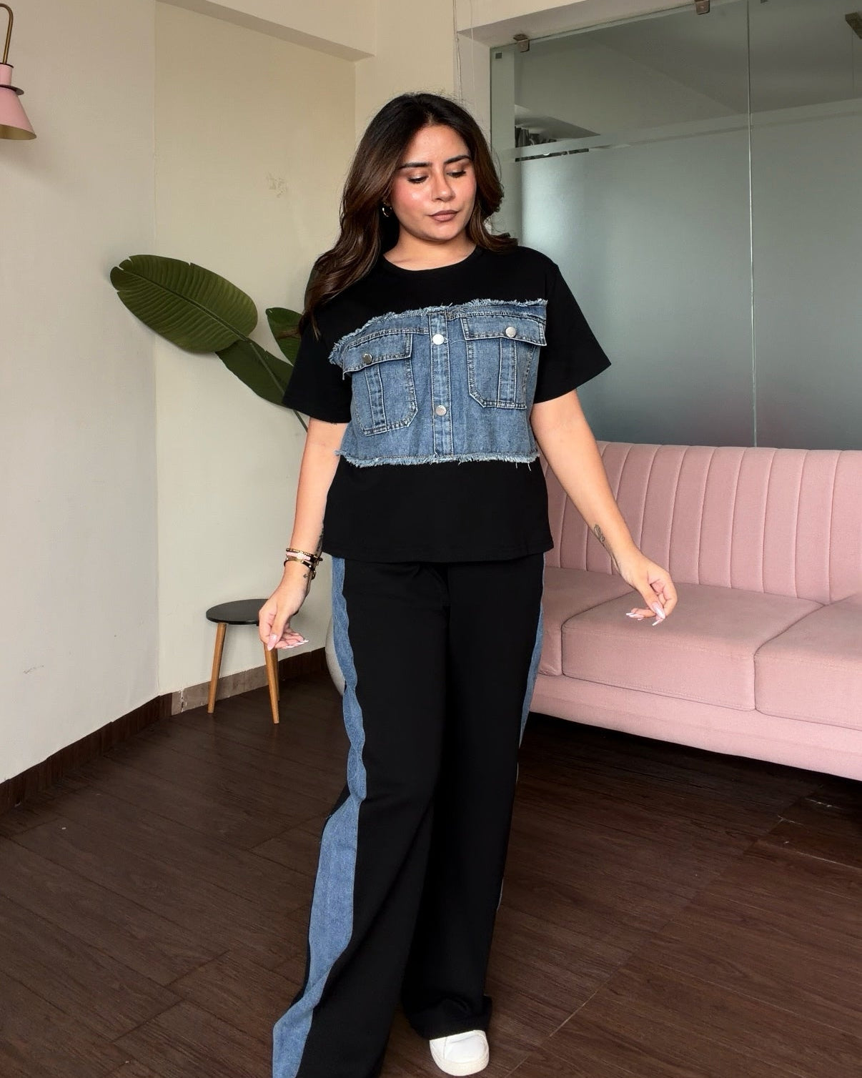 Denim Patchwork T-Shirt Co-ord Set