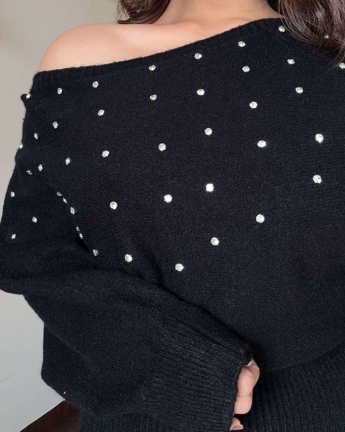 Drop Shoulder Stone Detailing Winter Sweater Dress